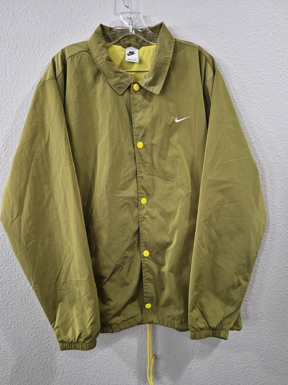 Nike Olive Green Coach Jacket with Yellow Accents
